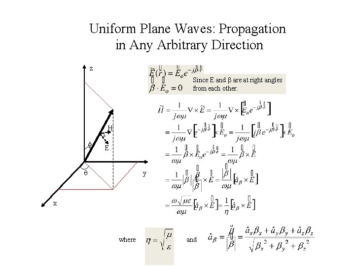 Uniform Plane Waves: Propagation in Any Arbitrary Direction z Since E and b are Uniform Plane Waves: Propagation in Any Arbitrary Direction z Since E and b are