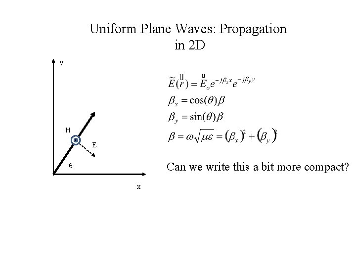 Uniform Plane Waves: Propagation in 2 D y H E Can we write this Uniform Plane Waves: Propagation in 2 D y H E Can we write this