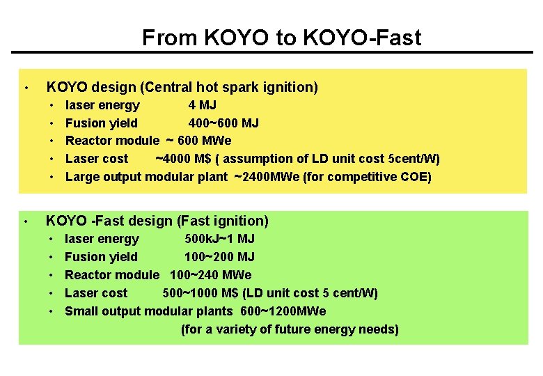 From KOYO to KOYO-Fast • KOYO design (Central hot spark ignition) • • •