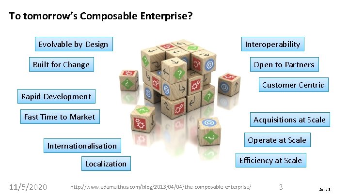 To tomorrow’s Composable Enterprise? Evolvable by Design Interoperability Built for Change Open to Partners To tomorrow’s Composable Enterprise? Evolvable by Design Interoperability Built for Change Open to Partners