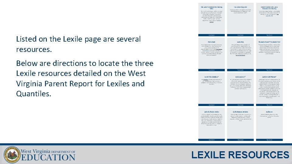 Listed on the Lexile page are several resources. Below are directions to locate three