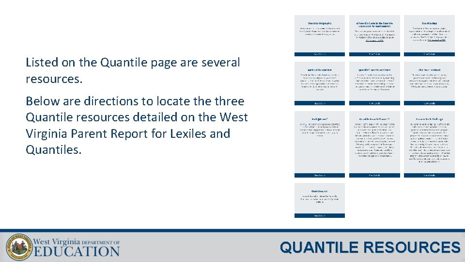 Listed on the Quantile page are several resources. Below are directions to locate three