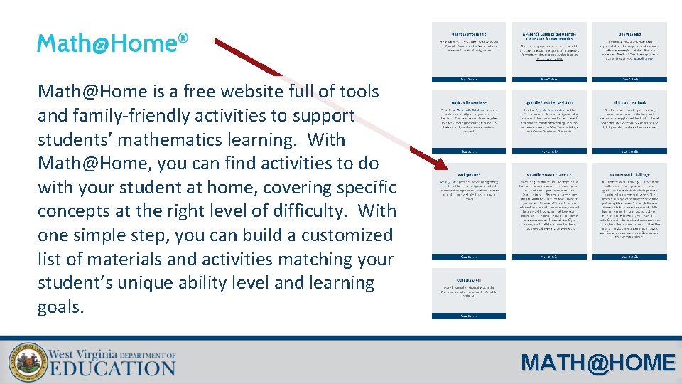 Math@Home is a free website full of tools and family-friendly activities to support students’