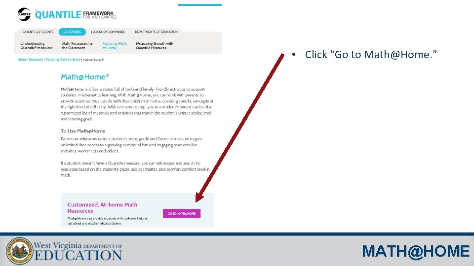  • Click “Go to Math@Home. ” MATH@HOME 