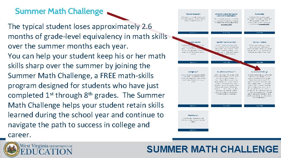 The typical student loses approximately 2. 6 months of grade-level equivalency in math skills