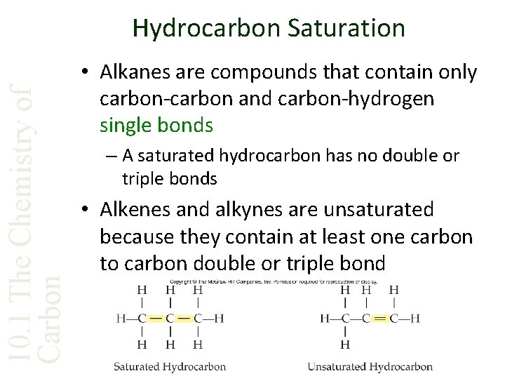 10. 1 The Chemistry of Carbon Hydrocarbon Saturation • Alkanes are compounds that contain