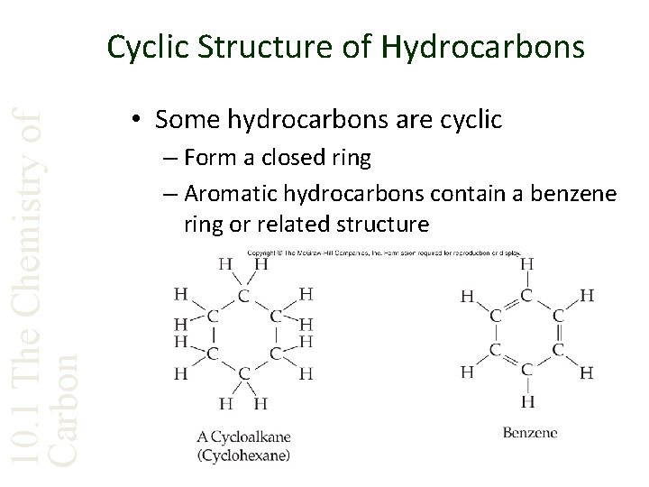 10. 1 The Chemistry of Carbon Cyclic Structure of Hydrocarbons • Some hydrocarbons are