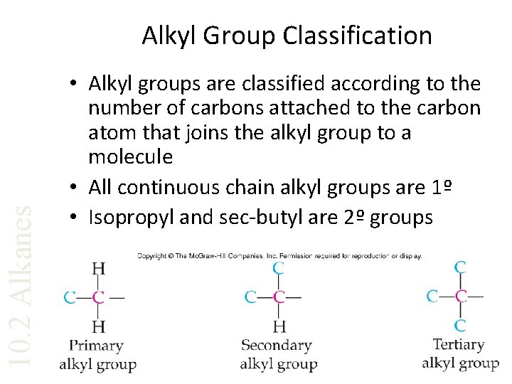 10. 2 Alkanes Alkyl Group Classification • Alkyl groups are classified according to the