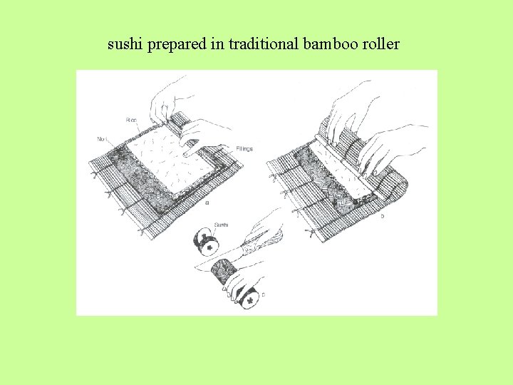 sushi prepared in traditional bamboo roller 