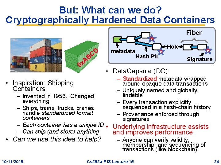 But: What can we do? Cryptographically Hardened Data Containers Fiber AB 0 x •