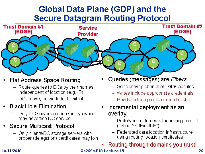 Global Data Plane (GDP) and the Secure Datagram Routing Protocol Trust Domain #1 (EDGE)