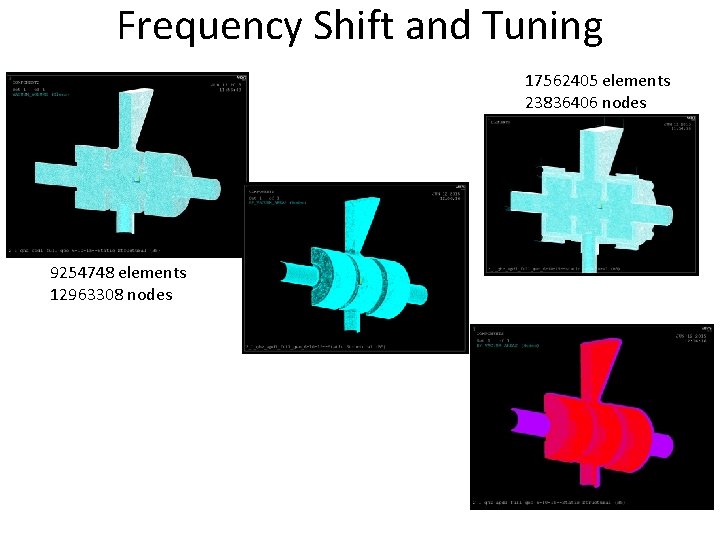 Frequency Shift and Tuning 17562405 elements 23836406 nodes 9254748 elements 12963308 nodes Frequency Shift and Tuning 17562405 elements 23836406 nodes 9254748 elements 12963308 nodes