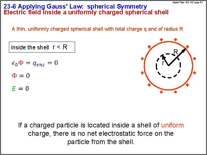 23 -6 Applying Gauss' Law: spherical Symmetry Electric field inside a uniformly charged spherical