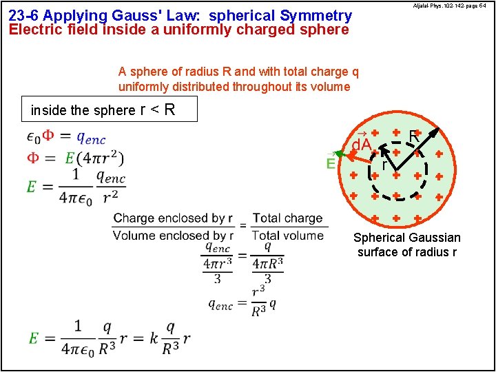 Aljalal-Phys. 102 -142 -page 54 23 -6 Applying Gauss' Law: spherical Symmetry Electric field