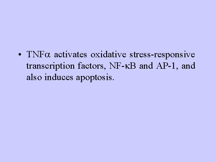  • TNF activates oxidative stress-responsive transcription factors, NF- B and AP-1, and also