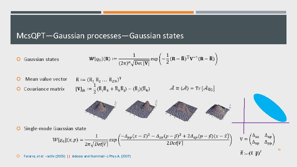 Mcs. QPT—Gaussian processes—Gaussian states Mean value vector Covariance matrix Single-mode Gaussian state 13 Ferarro,