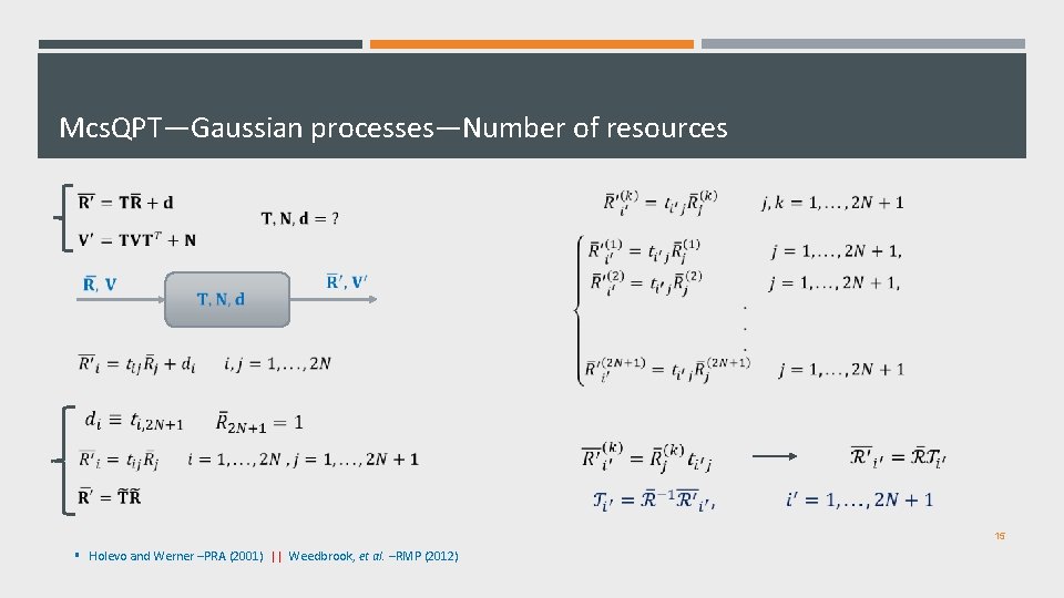 Mcs. QPT—Gaussian processes—Number of resources 15 § Holevo and Werner –PRA (2001) || Weedbrook,