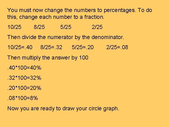 You must now change the numbers to percentages. To do this, change each number