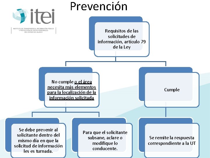 Prevención Requisitos de las solicitudes de información, artículo 79 de la Ley No cumple