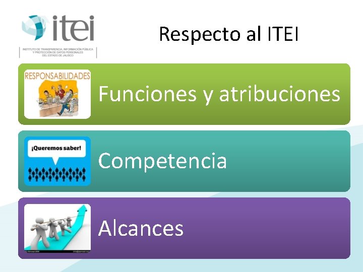 Respecto al ITEI Funciones y atribuciones Competencia Alcances 