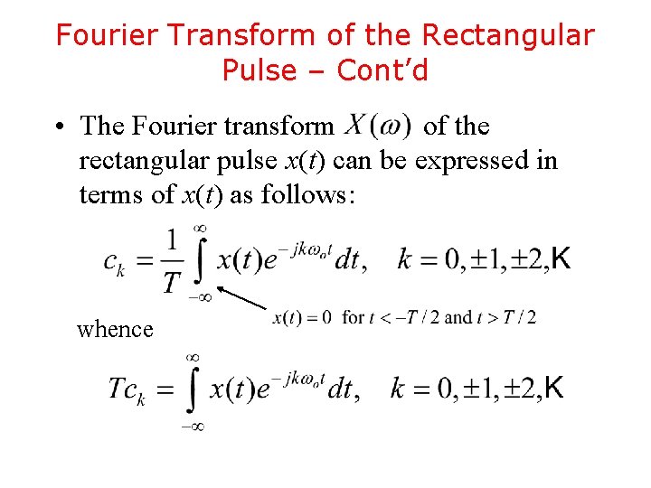 Fourier Transform of the Rectangular Pulse – Cont’d • The Fourier transform of the