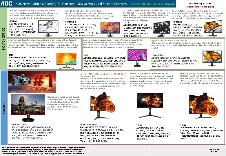 HOME / OFFICE AOC Home, Office & Gaming PC Monitors - New Arrivals and