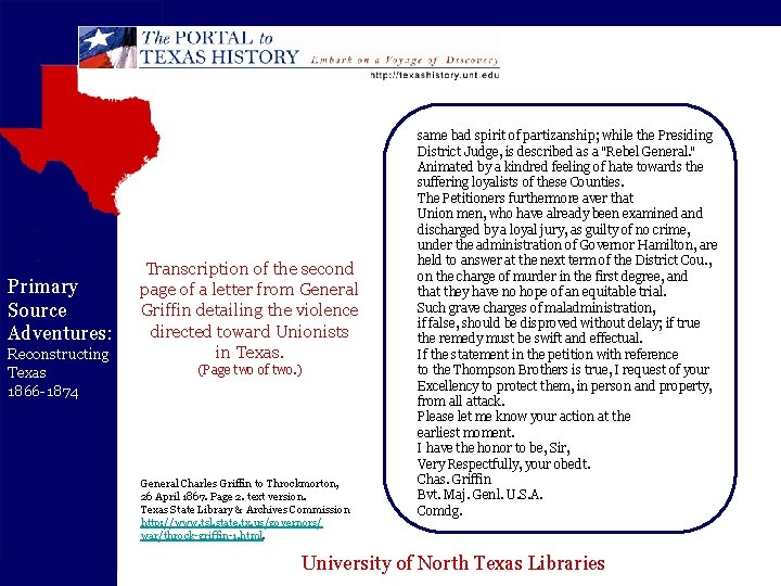 Primary Source Adventures: Reconstructing Texas 1866 -1874 Transcription of the second page of a