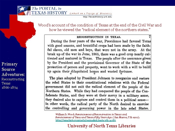 Wood’s account of the condition of Texas at the end of the Civil War