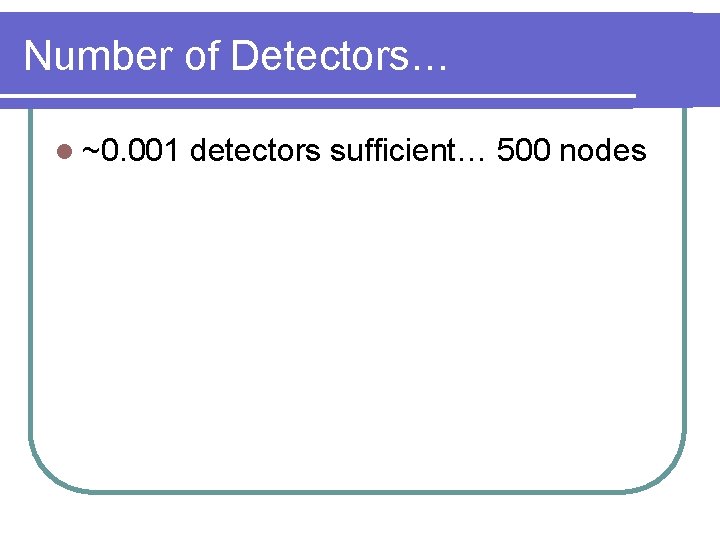 Number of Detectors… l ~0. 001 detectors sufficient… 500 nodes 