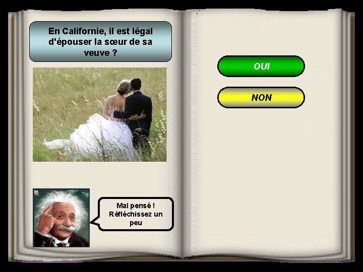 En Californie, il est légal d'épouser la sœur de sa veuve ? OUI NON