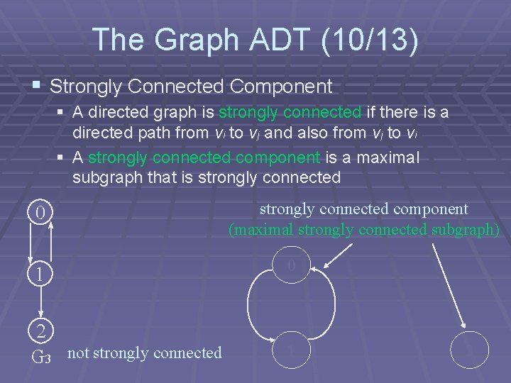 The Graph ADT (10/13) § Strongly Connected Component § A directed graph is strongly The Graph ADT (10/13) § Strongly Connected Component § A directed graph is strongly