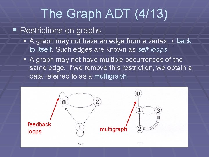 The Graph ADT (4/13) § Restrictions on graphs § A graph may not have The Graph ADT (4/13) § Restrictions on graphs § A graph may not have