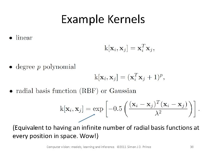 Example Kernels (Equivalent to having an infinite number of radial basis functions at every