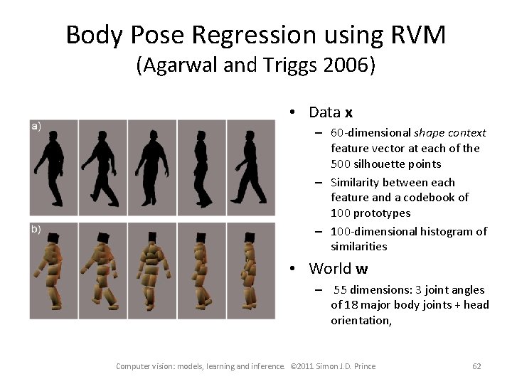 Body Pose Regression using RVM (Agarwal and Triggs 2006) • Data x – 60