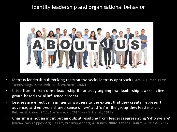 Identity leadership and organisational behavior • Identity leadership theorizing rests on the social identity