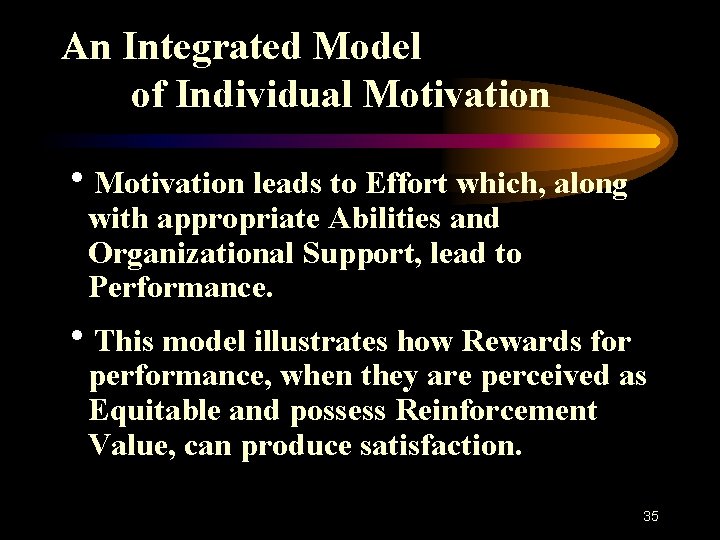 An Integrated Model of Individual Motivation h. Motivation leads to Effort which, along with