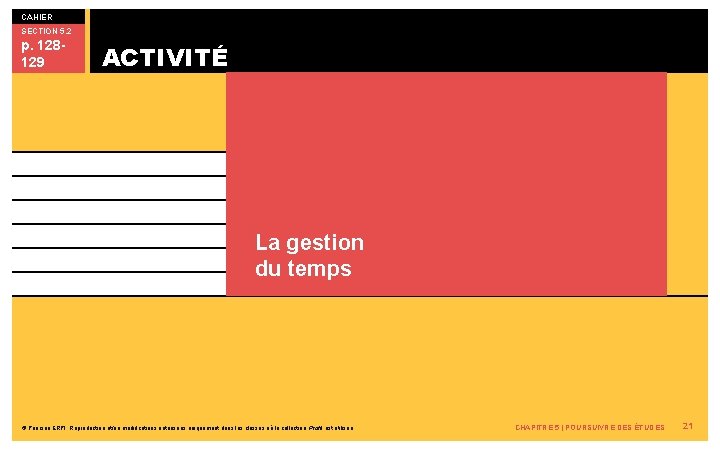 CAHIER SECTION 5. 2 p. 128129 ACTIVITÉ La gestion du temps © Pearson ERPI.