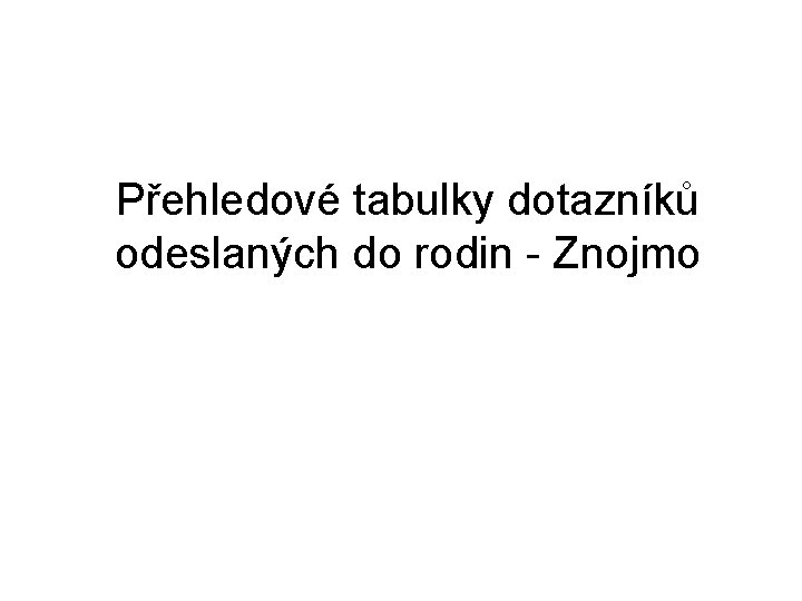 Přehledové tabulky dotazníků odeslaných do rodin - Znojmo 