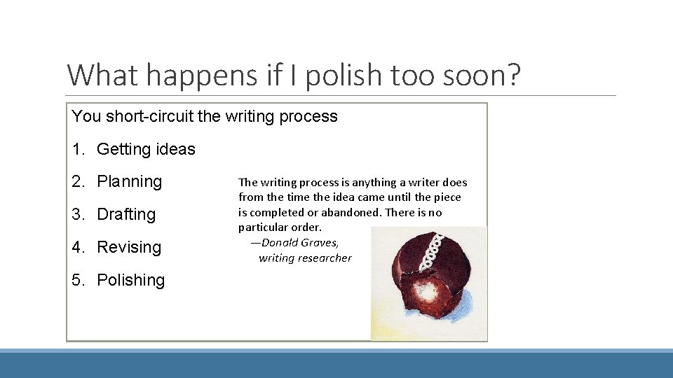 What happens if I polish too soon? You short-circuit the writing process 1. Getting