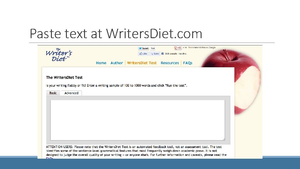 Paste text at Writers. Diet. com 