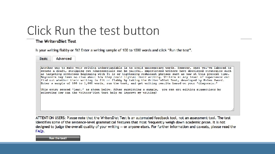 Click Run the test button 