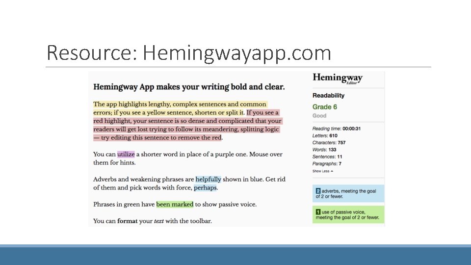 Resource: Hemingwayapp. com 