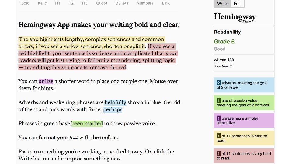 Check yourself: Hemingwayapp. com 