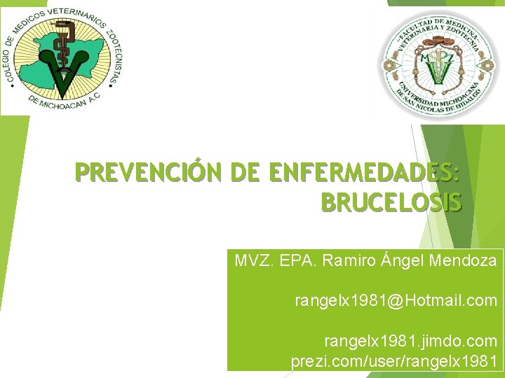 PREVENCIÓN DE ENFERMEDADES: BRUCELOSIS MVZ. EPA. Ramiro Ángel Mendoza rangelx 1981@Hotmail. com rangelx 1981.