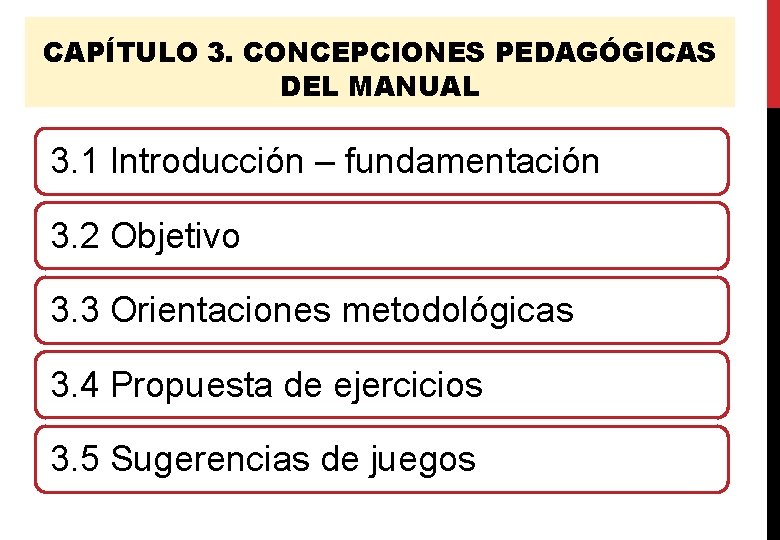 CAPÍTULO 3. CONCEPCIONES PEDAGÓGICAS DEL MANUAL 3. 1 Introducción – fundamentación 3. 2 Objetivo