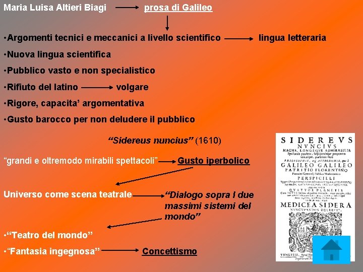 Maria Luisa Altieri Biagi prosa di Galileo • Argomenti tecnici e meccanici a livello
