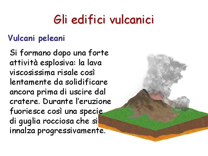 Gli edifici vulcanici Vulcani peleani Si formano dopo una forte attività esplosiva: la lava