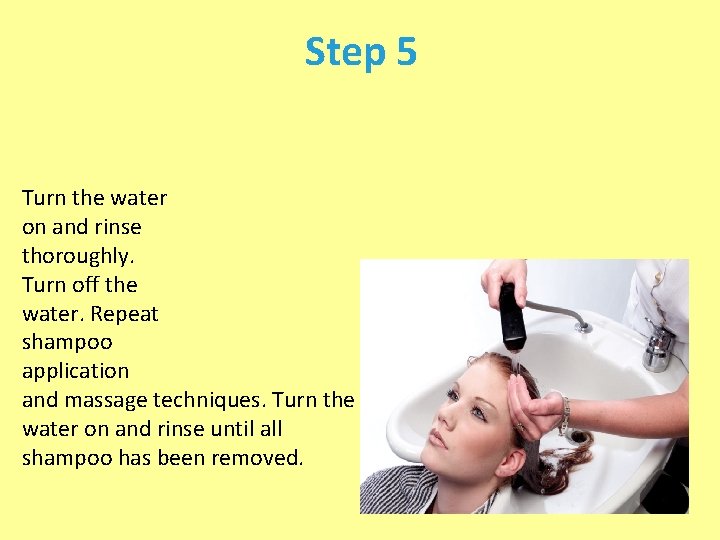 Step 5 Turn the water on and rinse thoroughly. Turn off the water. Repeat Step 5 Turn the water on and rinse thoroughly. Turn off the water. Repeat
