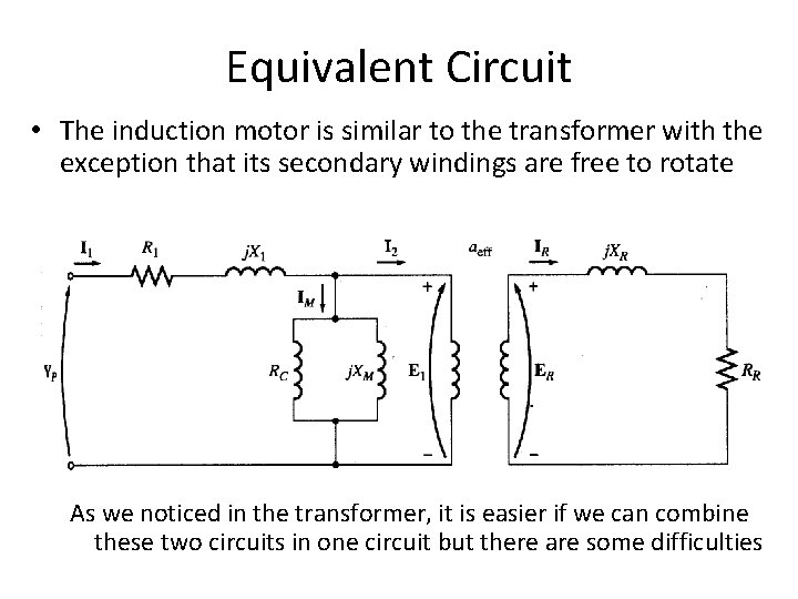 Equivalent Circuit • The induction motor is similar to the transformer with the exception