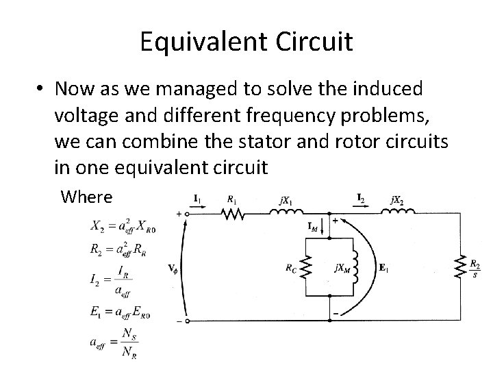Equivalent Circuit • Now as we managed to solve the induced voltage and different